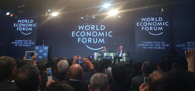 Shinzo Abe Klaus Schwab in WEF Japan MTG 2014